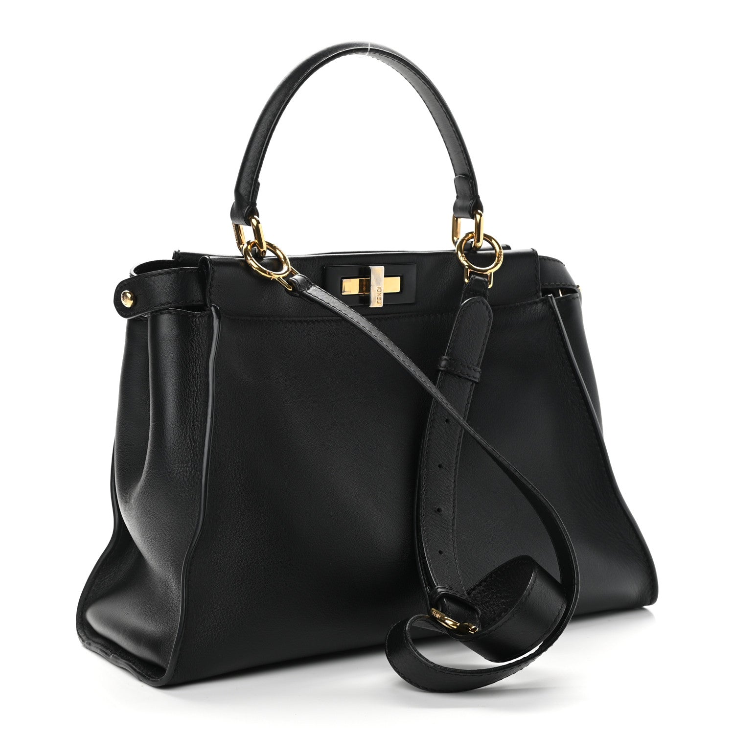 Fendi Vitello Seta Shiny Nappa Medium Peekaboo Iconic Satchel Black 3 of 10