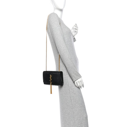 Saint Laurent Calfskin Crocodile Embossed Small Classic Monogram Kate Tassel Satchel Black 2 of 10