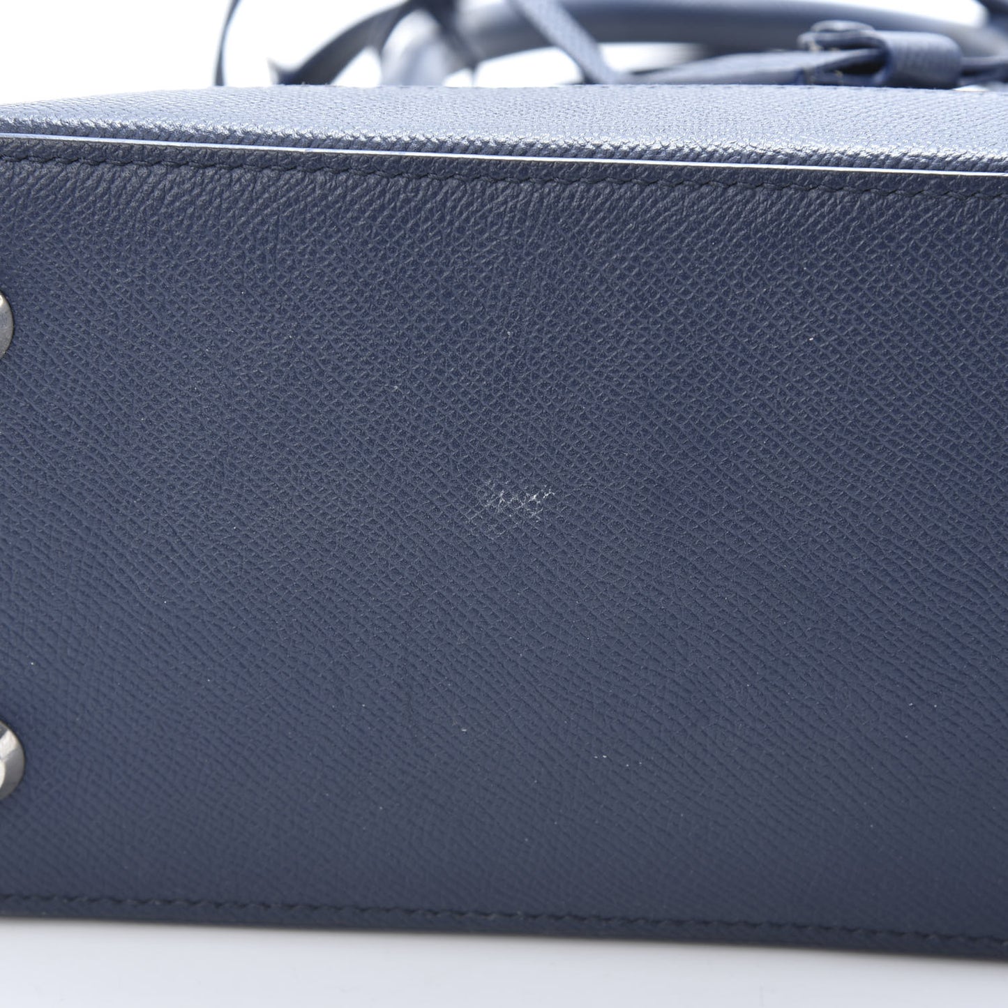 Signature Grained Calfskin Logo S Ville Top Handle Bag Bleu Canopee White