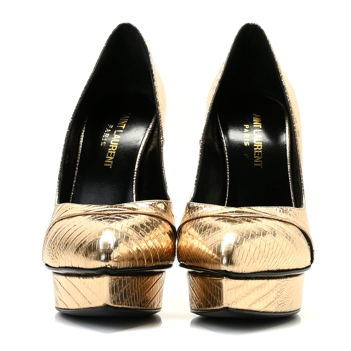 Metallic Lizard Calfskin Embossed Janis 105 Escarpin Cut Out Pump 35 Pale Gold