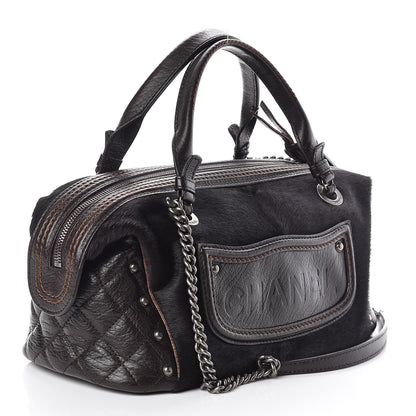 Chanel Calfskin Pony Hair Fringe Bowling Bag Brown 3 of 9