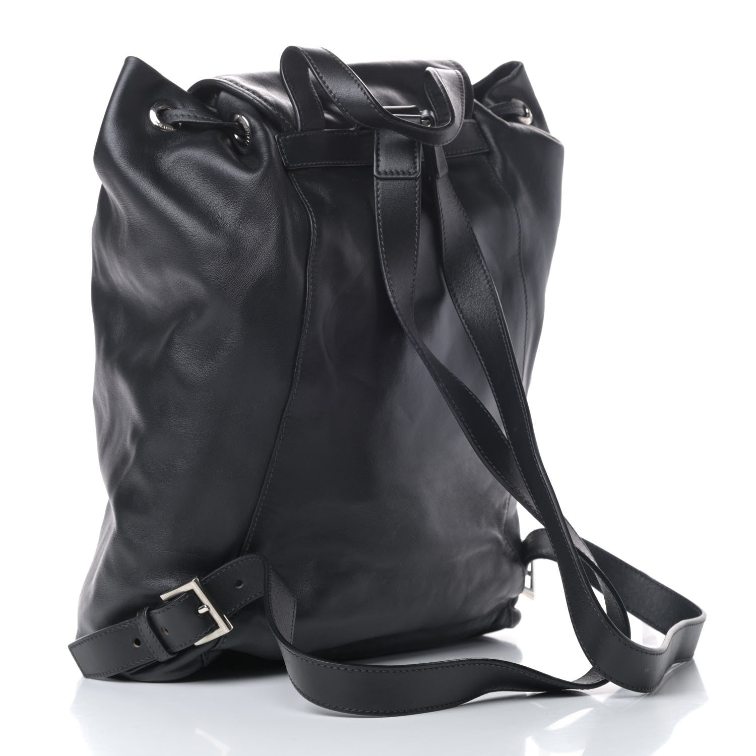 Prada Soft Calfskin Cinch Backpack Black 2 of 8