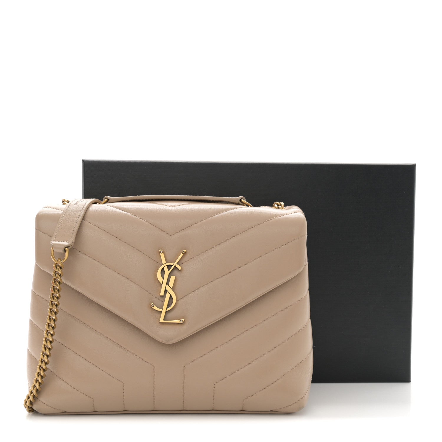 Saint Laurent Calfskin Y Quilted Monogram Small Loulou Chain Satchel Dark Beige 16 of 16