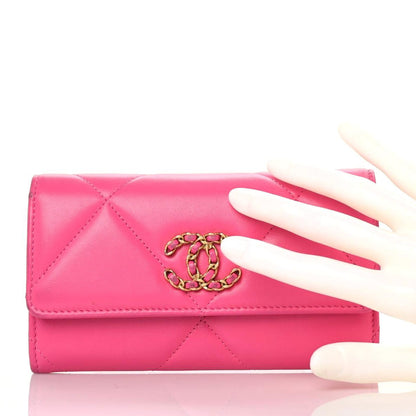 Chanel Shiny Goatskin Quilted Chanel 19 Flap Wallet Dark Pink 2 of 9