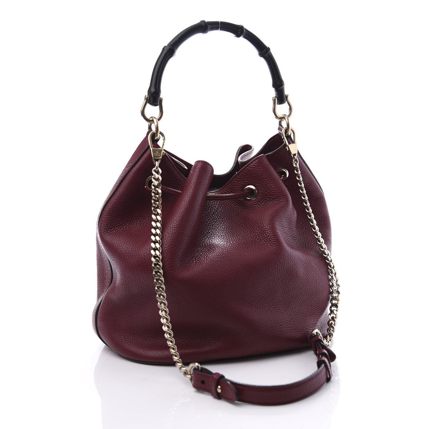 Pebbled Calfskin Miss Bamboo Bucket Bag Burgundy
