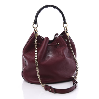 Gucci Pebbled Calfskin Miss Bamboo Bucket Bag Burgundy 3 of 11