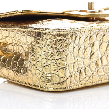 Chanel Metallic Calfskin Crocodile Embossed Cocodile Rectangular Mini Flap Gold 9 of 10