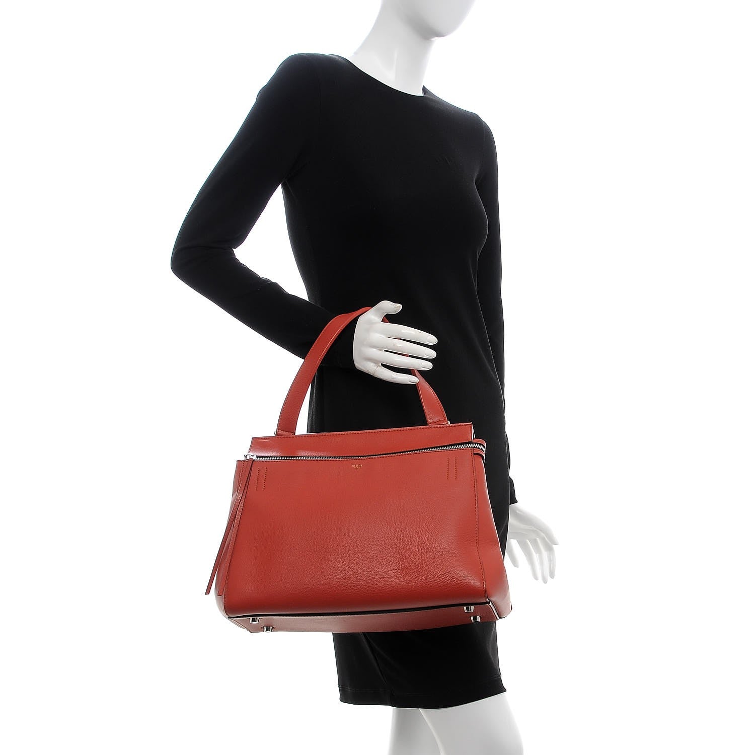 Celine Grained Calfskin Medium Edge Shoulder Bag Vermillion 2 of 7