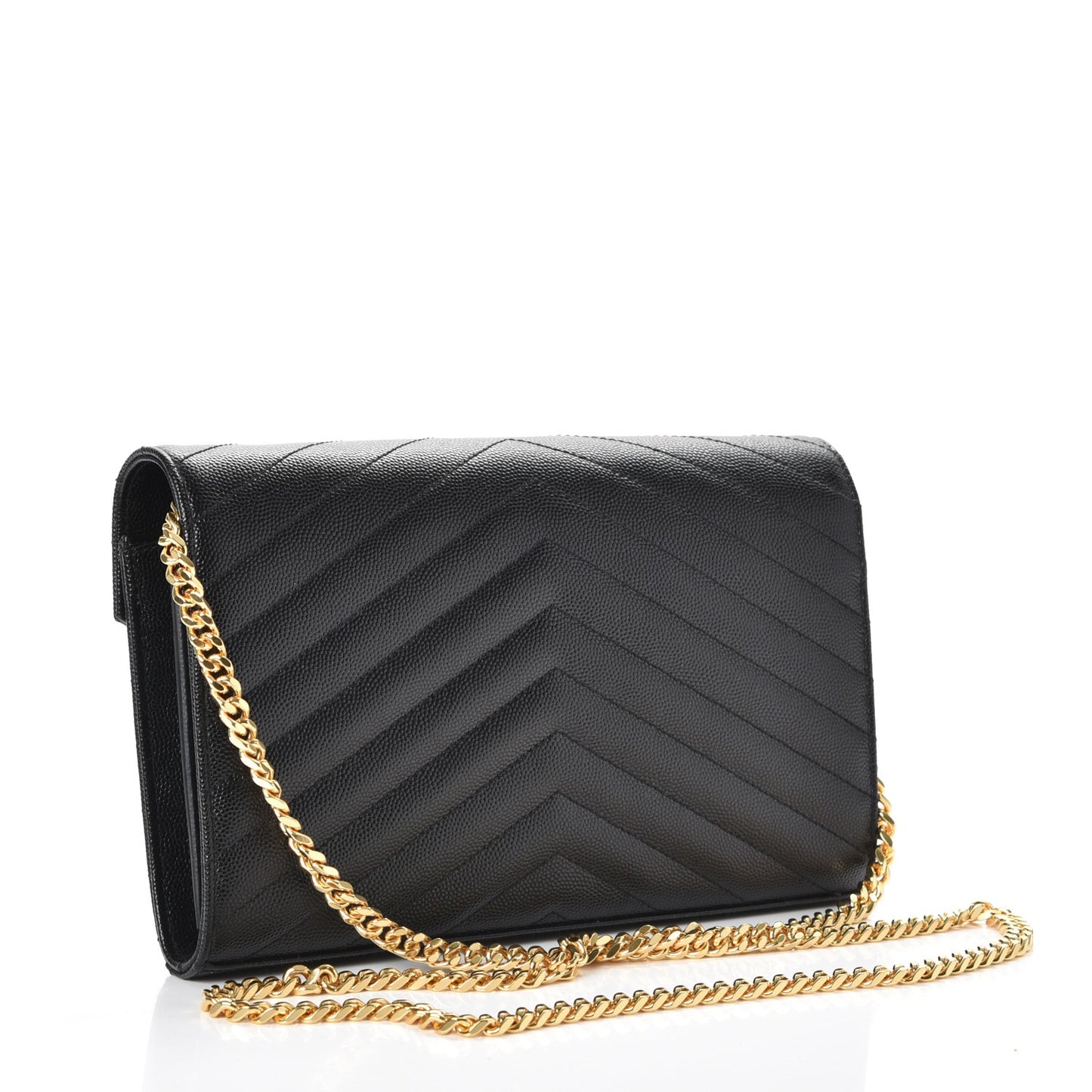 Grain De Poudre Matelasse Chevron Monogram Chain Wallet Black