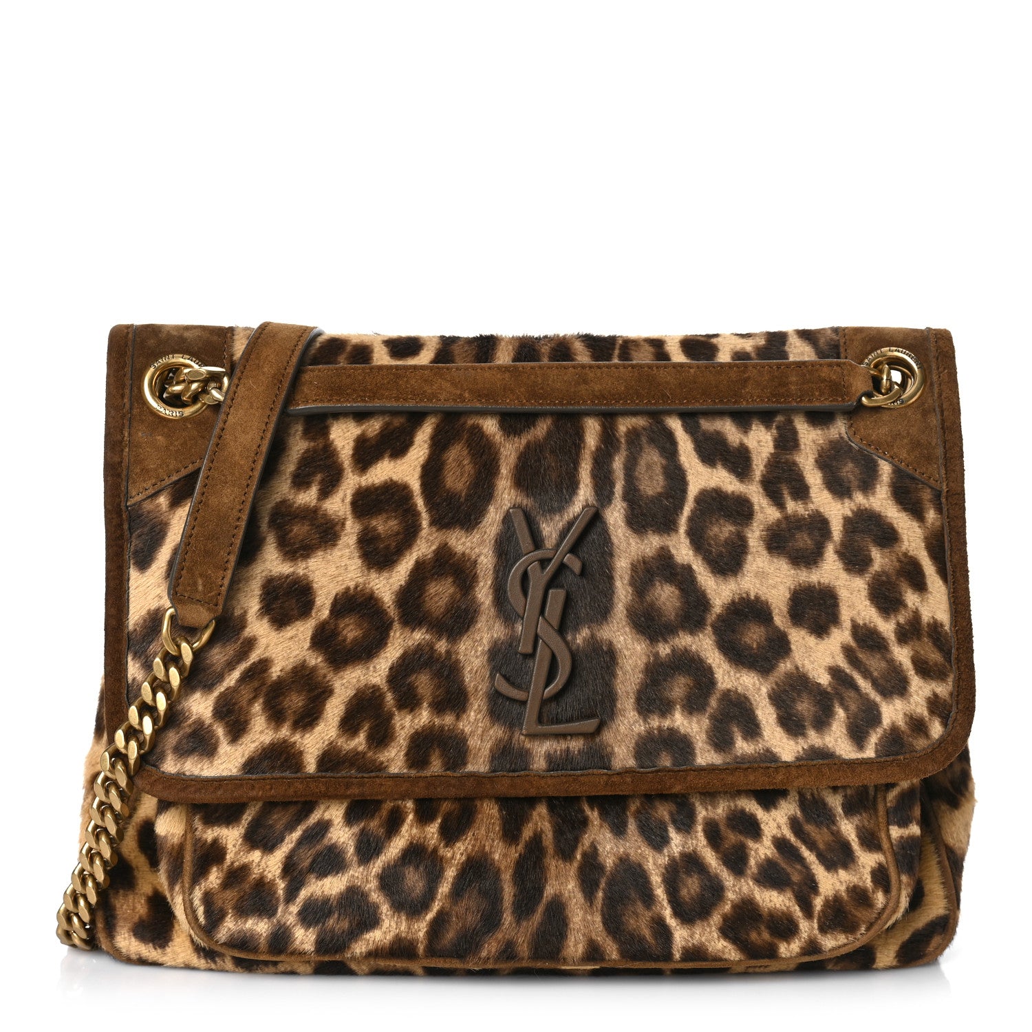 Saint Laurent Smooth Calfskin Canvas Leopard Print Medium Niki Chain Satchel Light Natural 1 of 10
