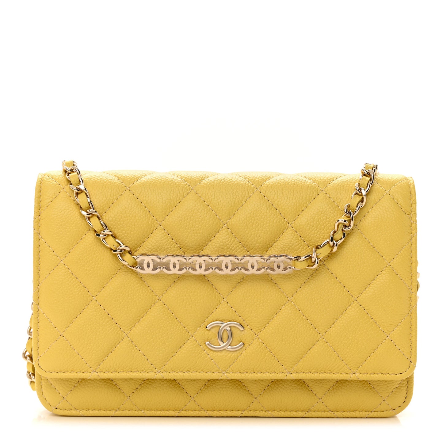 Caviar Quilted Tiny CC Wallet On Chain WOC Yellow