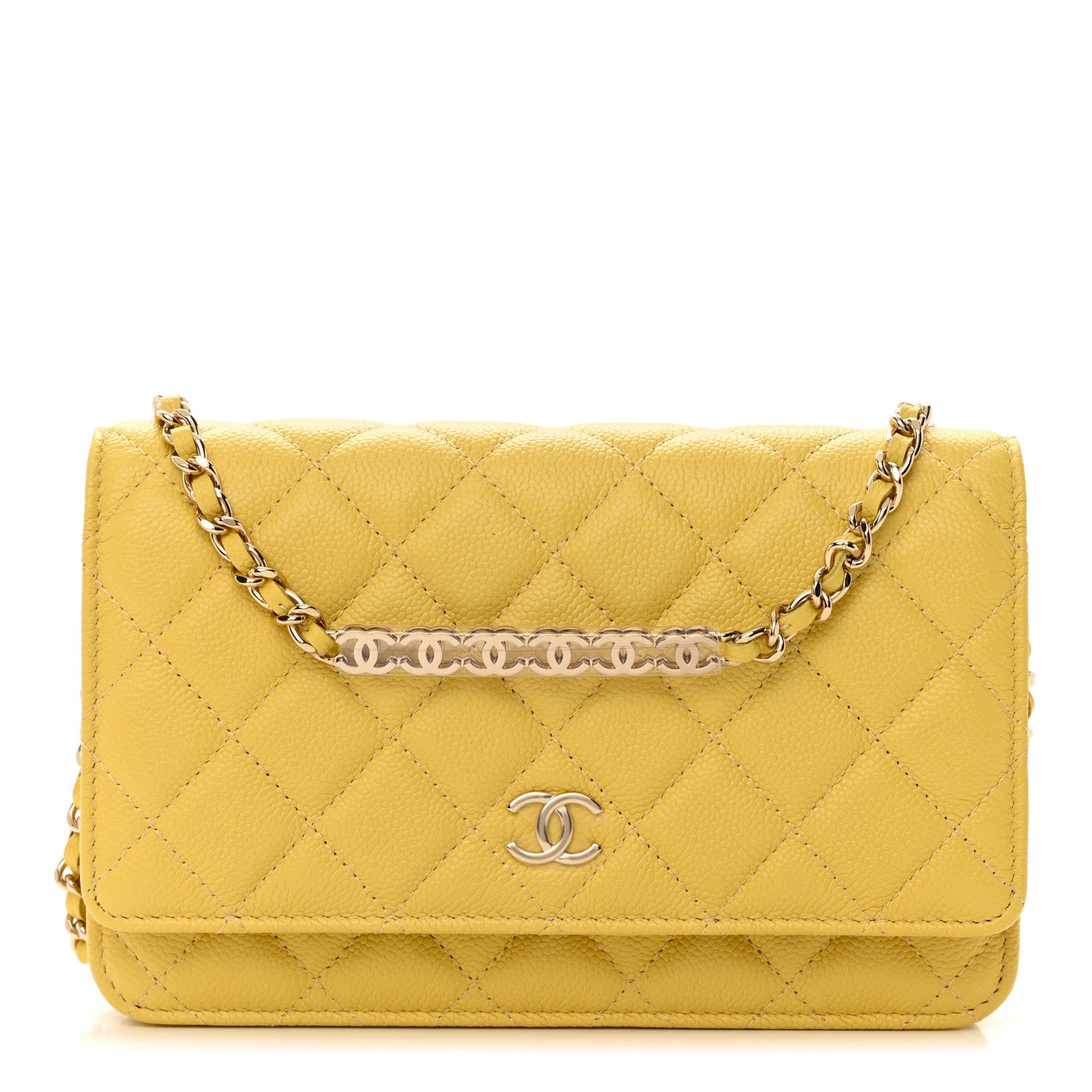 Chanel Caviar Quilted Tiny CC Wallet On Chain WOC Yellow 2 of 13