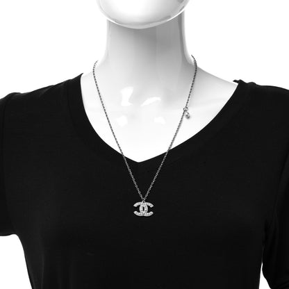 Chanel Crystal Pearl CC Pendant Necklace Silver 2 of 7
