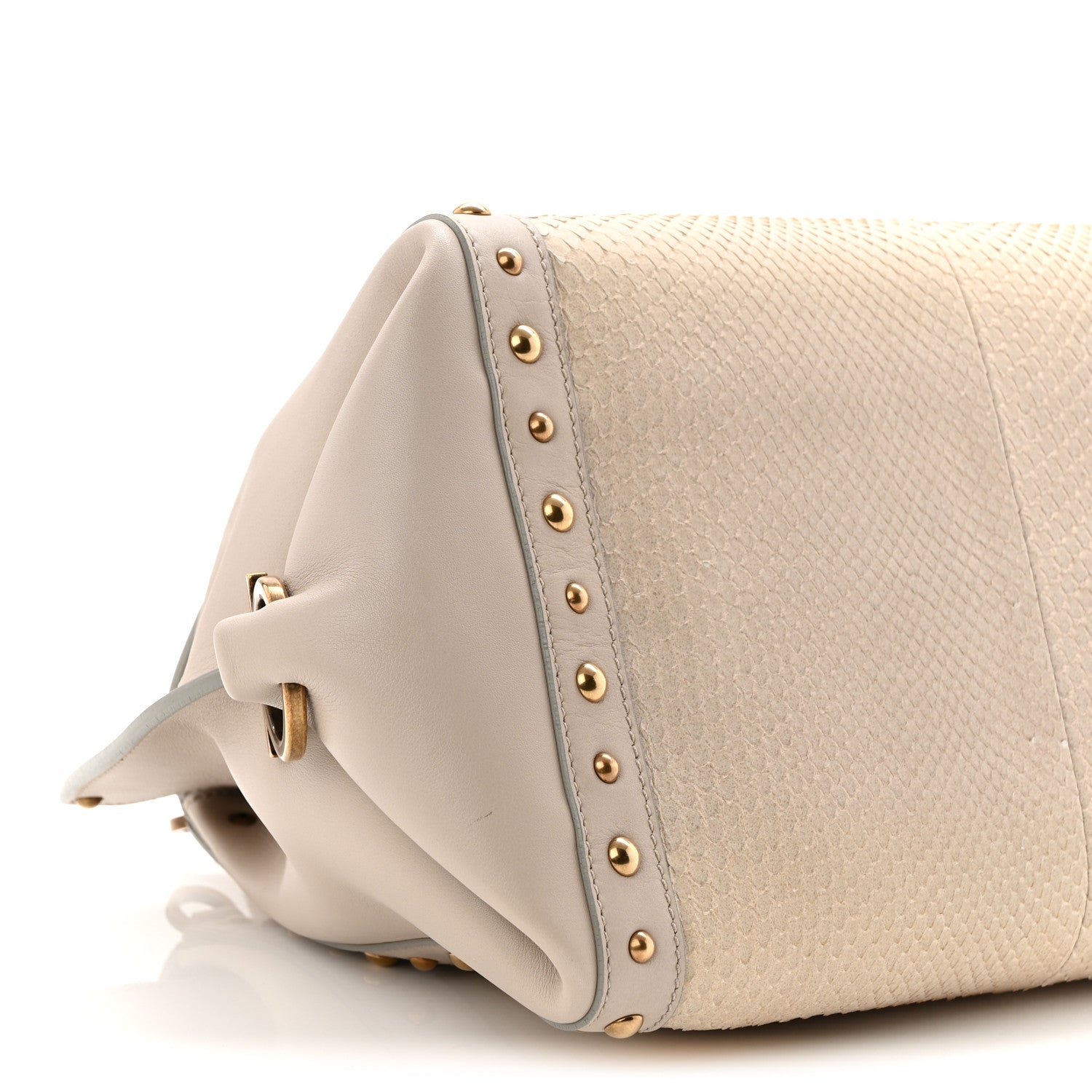 Salvatore Ferragamo Snakeskin Studded Medium Sofia Satchel Beige White 8 of 9