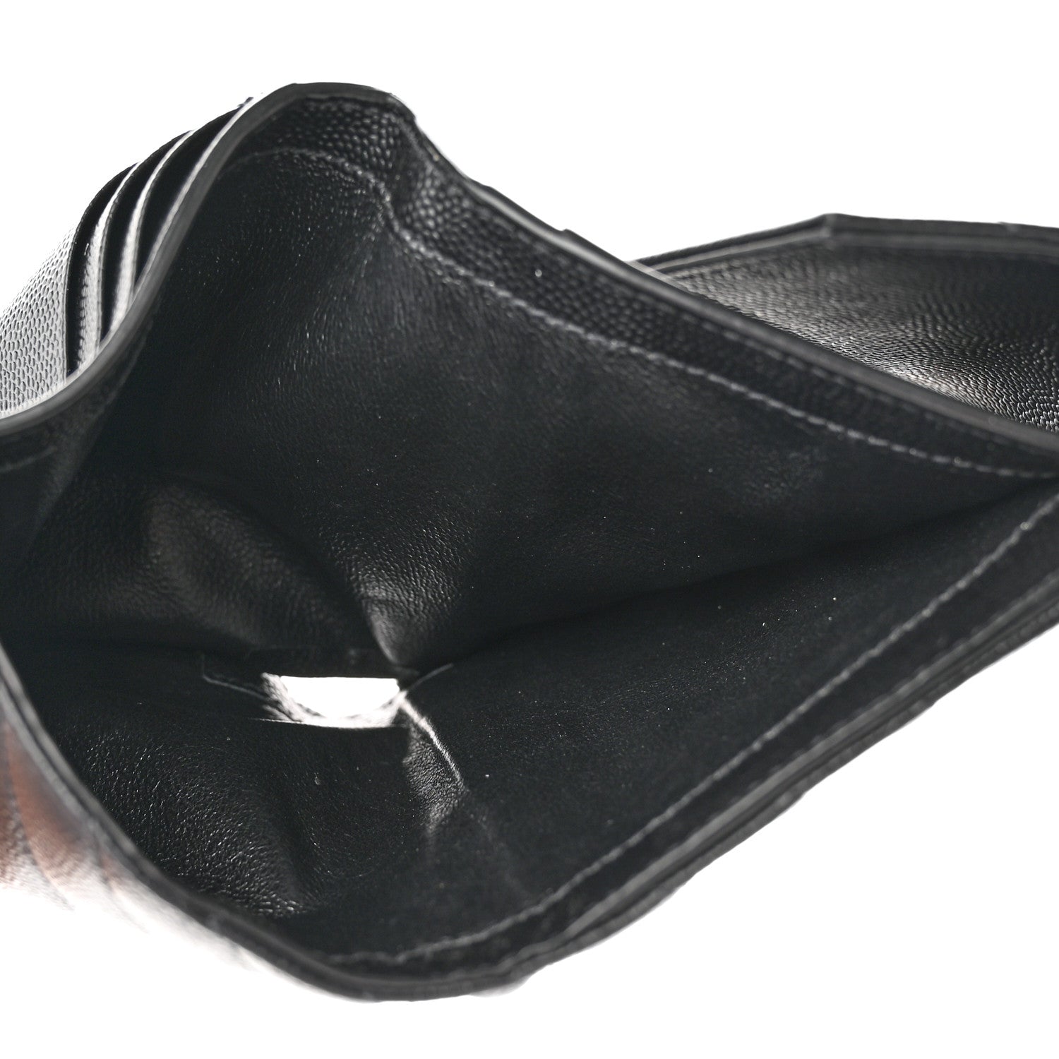 Saint Laurent Grain De Poudre Matelasse Chevron Monogram Compact Tri Fold Wallet Black 7 of 11