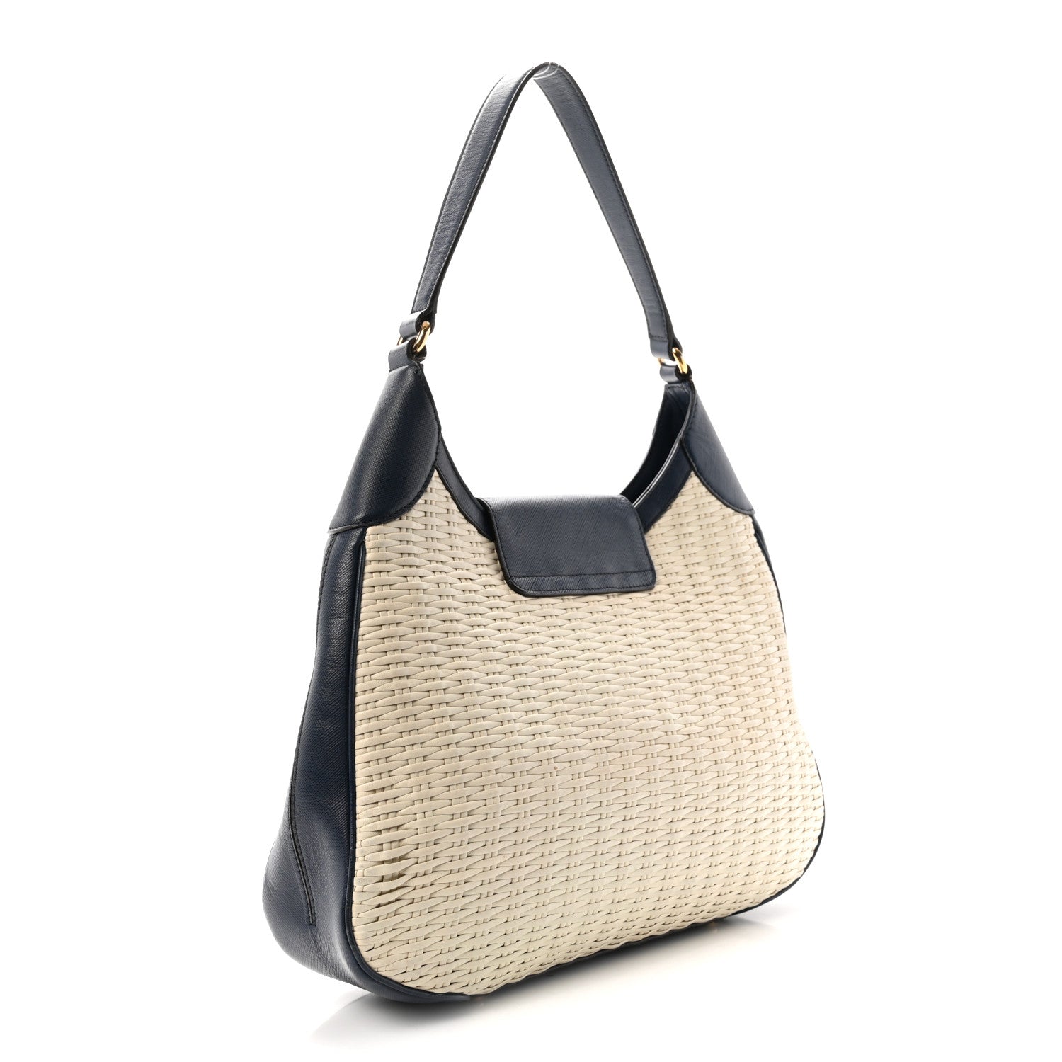 Salvatore Ferragamo Woven Calfskin Gancini Hobo Blue White 3 of 9