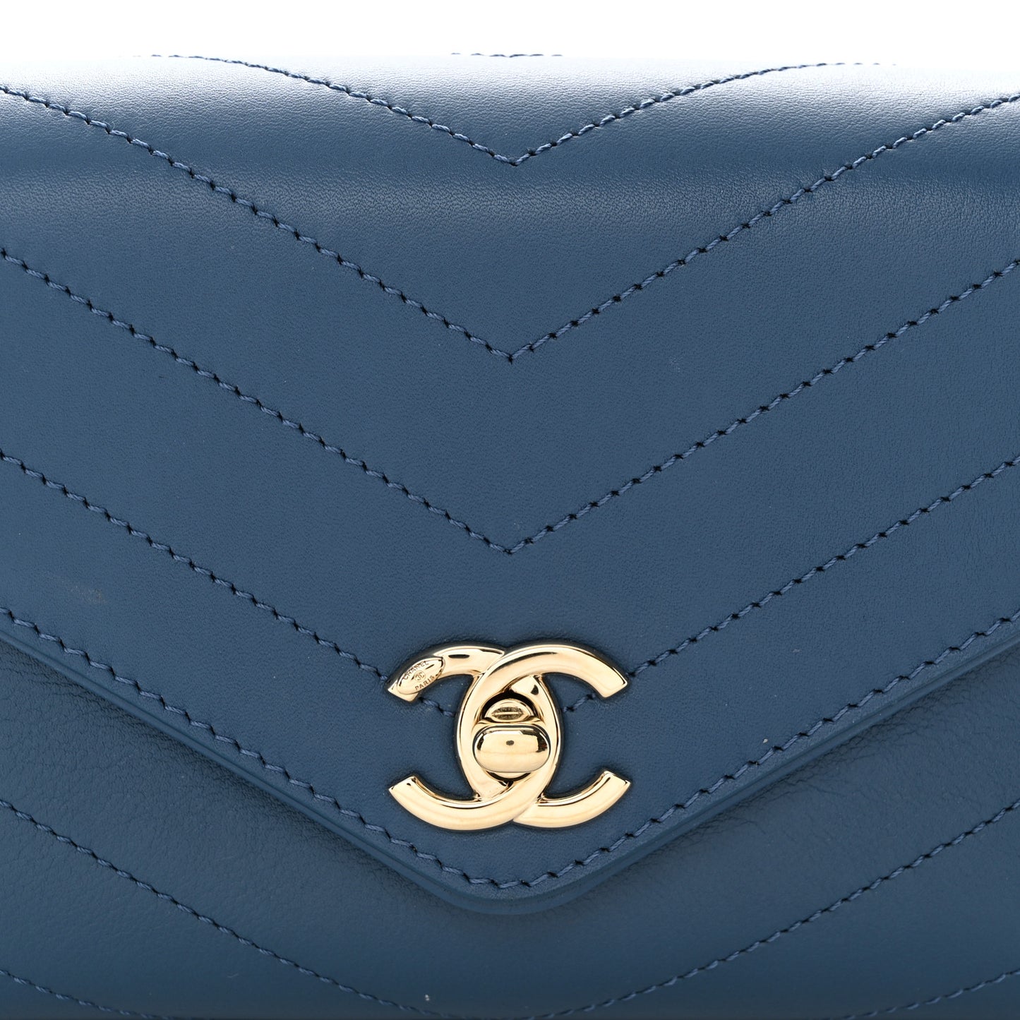Calfskin Chevron Stitched Coco Waist Bag Blue