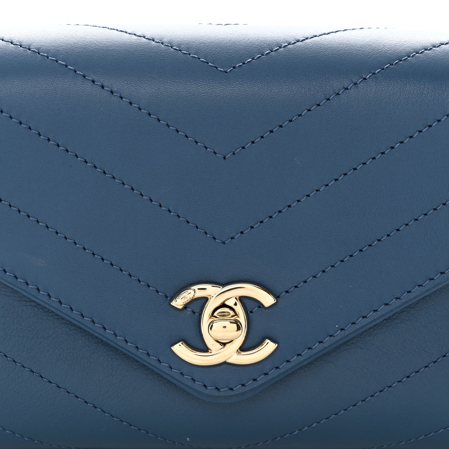 Chanel Calfskin Chevron Stitched Coco Waist Bag Blue 8 of 15
