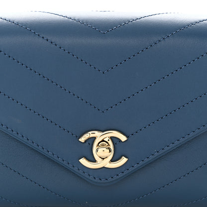 Chanel Calfskin Chevron Stitched Coco Waist Bag Blue 8 of 15