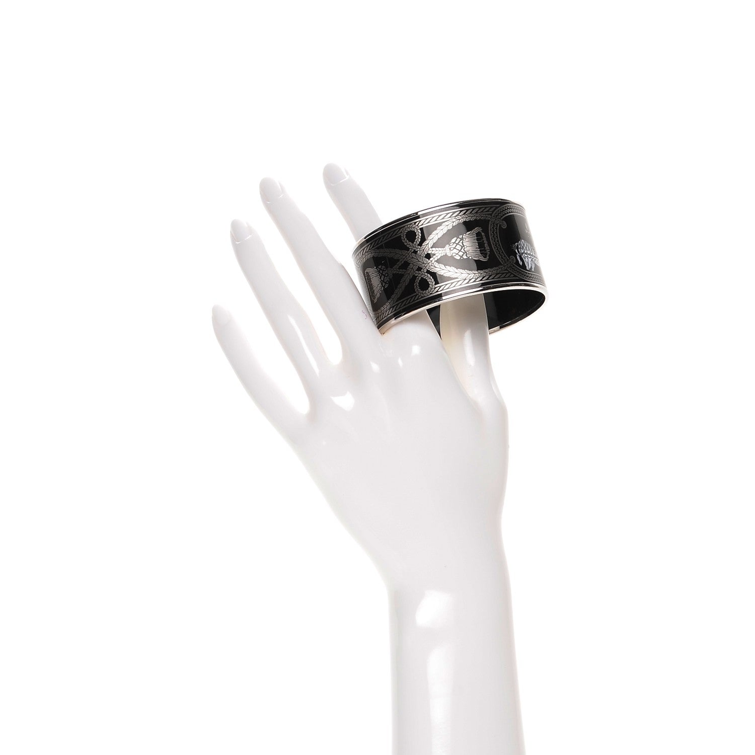 Hermes Enamel Printed Grand Apparat Extra Wide Bracelet 62 Black 2 of 6