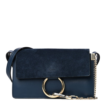 Chloe Suede Calfskin Small Faye Shoulder Bag Deep Ocean 1 of 12