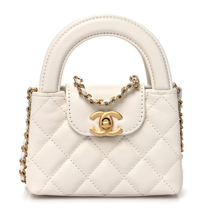 Chanel Shiny Aged Calfskin Quilted Mini Nano Kelly Shopper White 1 of 10