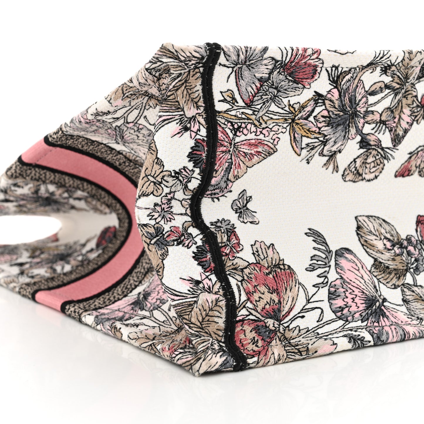 Canvas Embroidered Large Butterfly Around The World Book Tote White Pastel Pink