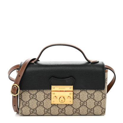 Gucci GG Supreme Monogram Calfskin Mini Padlock Top Handle Shoulder Bag Beige Black Cuir 1 of 13
