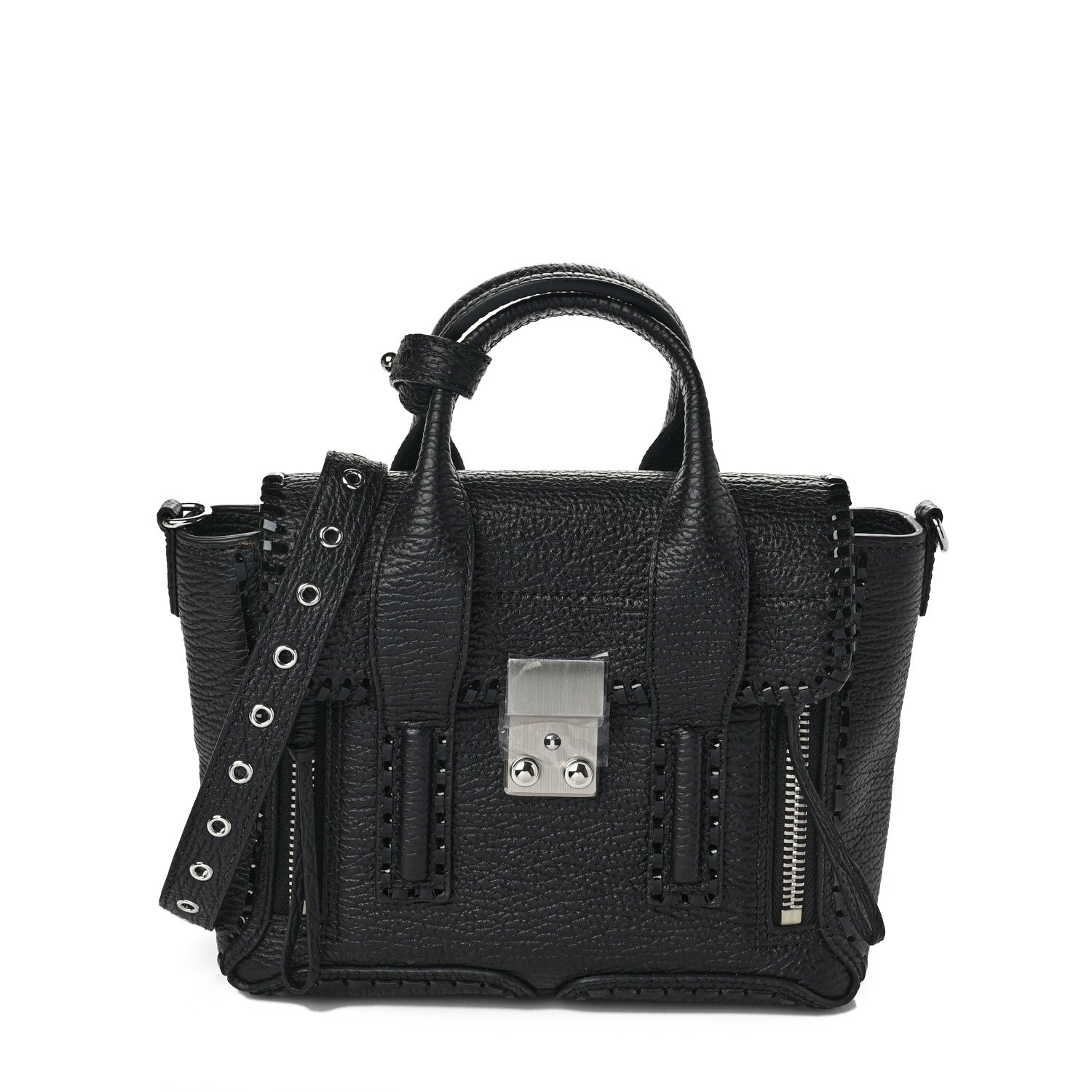 3.1 Phillip Lim Textured Calfskin Mini Whipstitch Pashli Satchel Black 1 of 8