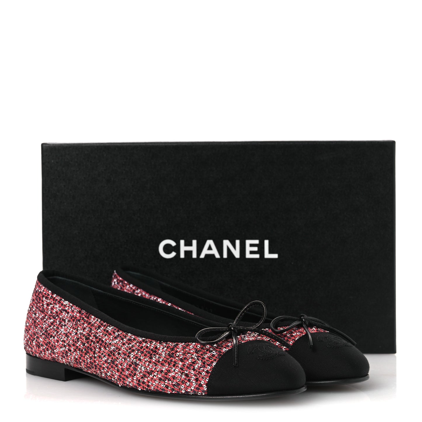 Glittered Tweed Sequin Grosgrain Cap Toe Ballet Flats 39 Pink White Silver Black