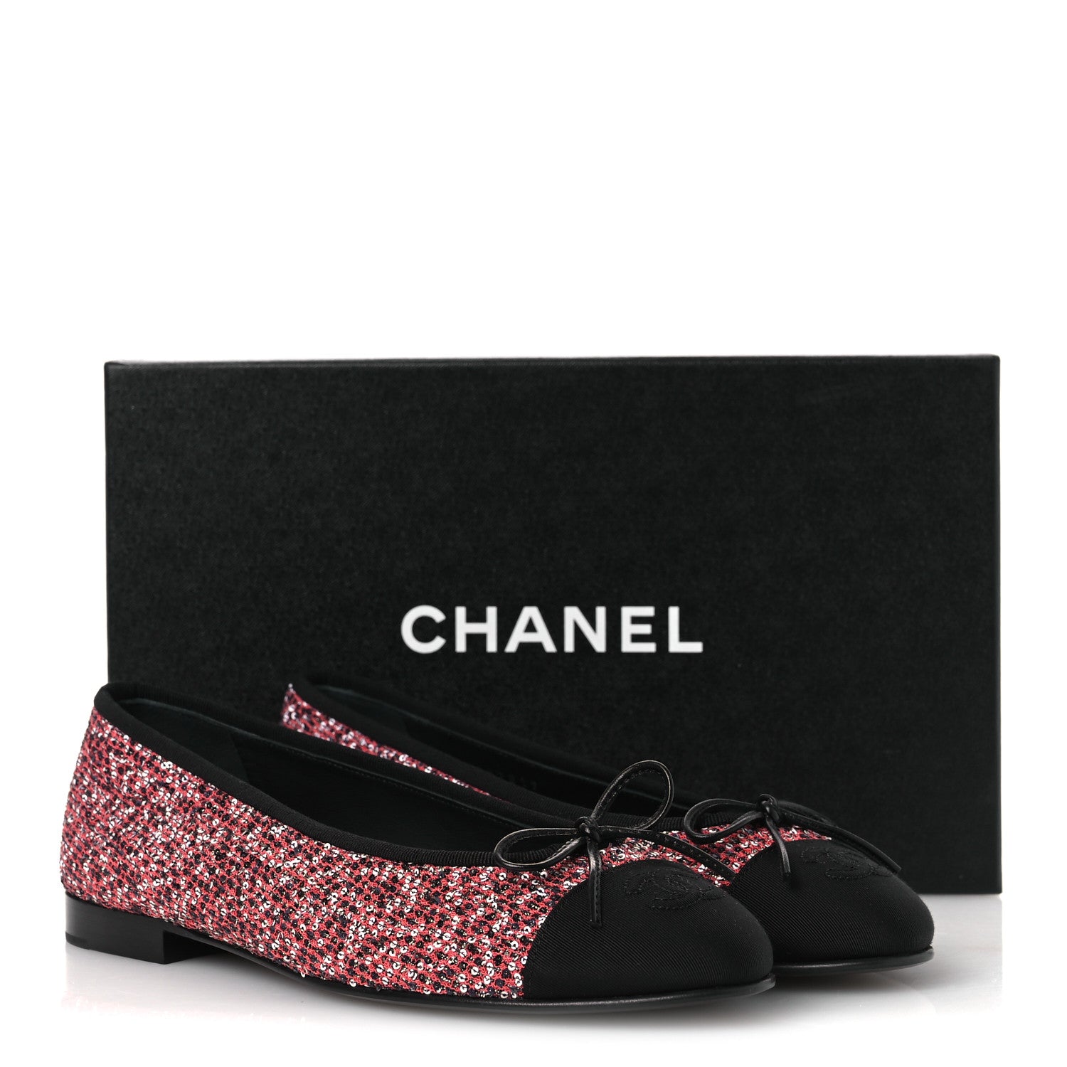 Chanel Glittered Tweed Sequin Grosgrain Cap Toe Ballet Flats 39 Pink White Silver Black 11 of 11