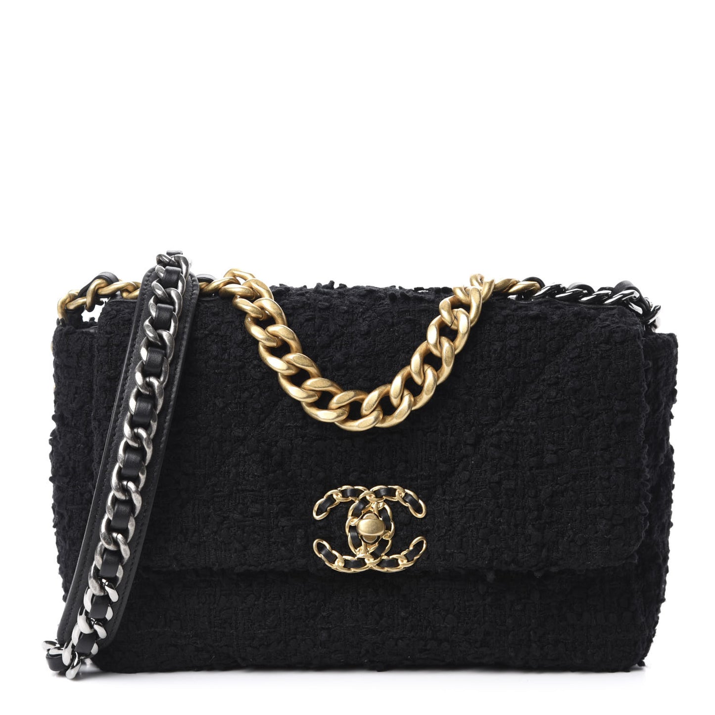 Tweed Quilted Medium 19 Flap Black