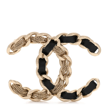Chanel Metal Chain French New Wave CC Brooch Black Gold 1 of 5