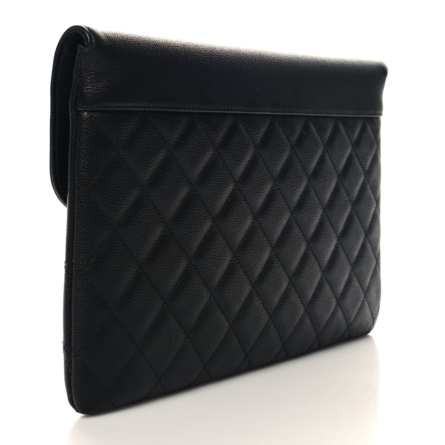 Grained Calfskin Quilted CC Box Pouch Black