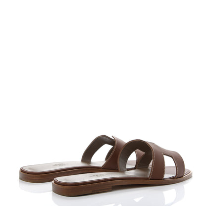 Hermes Box Calfskin Oran Sandals 39.5 Gold 4 of 11