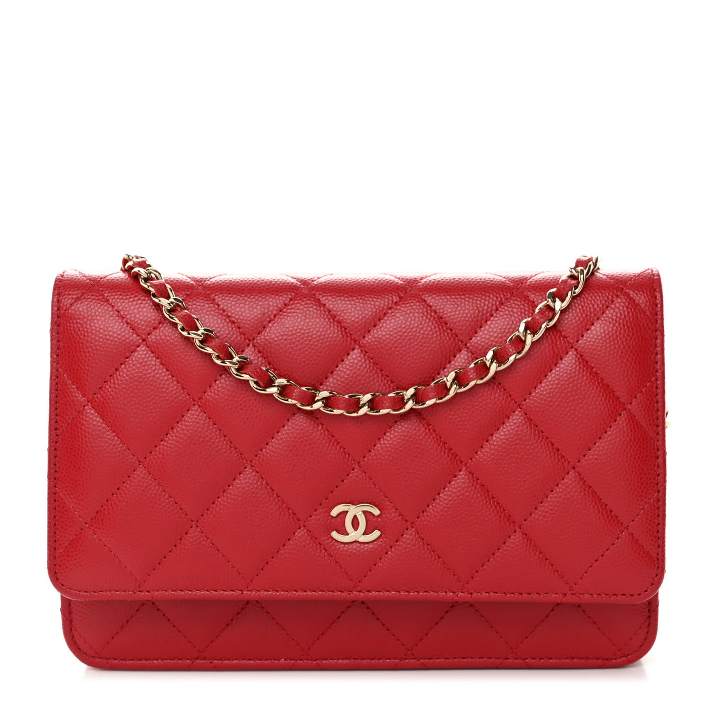 Caviar Quilted Wallet on Chain WOC Red