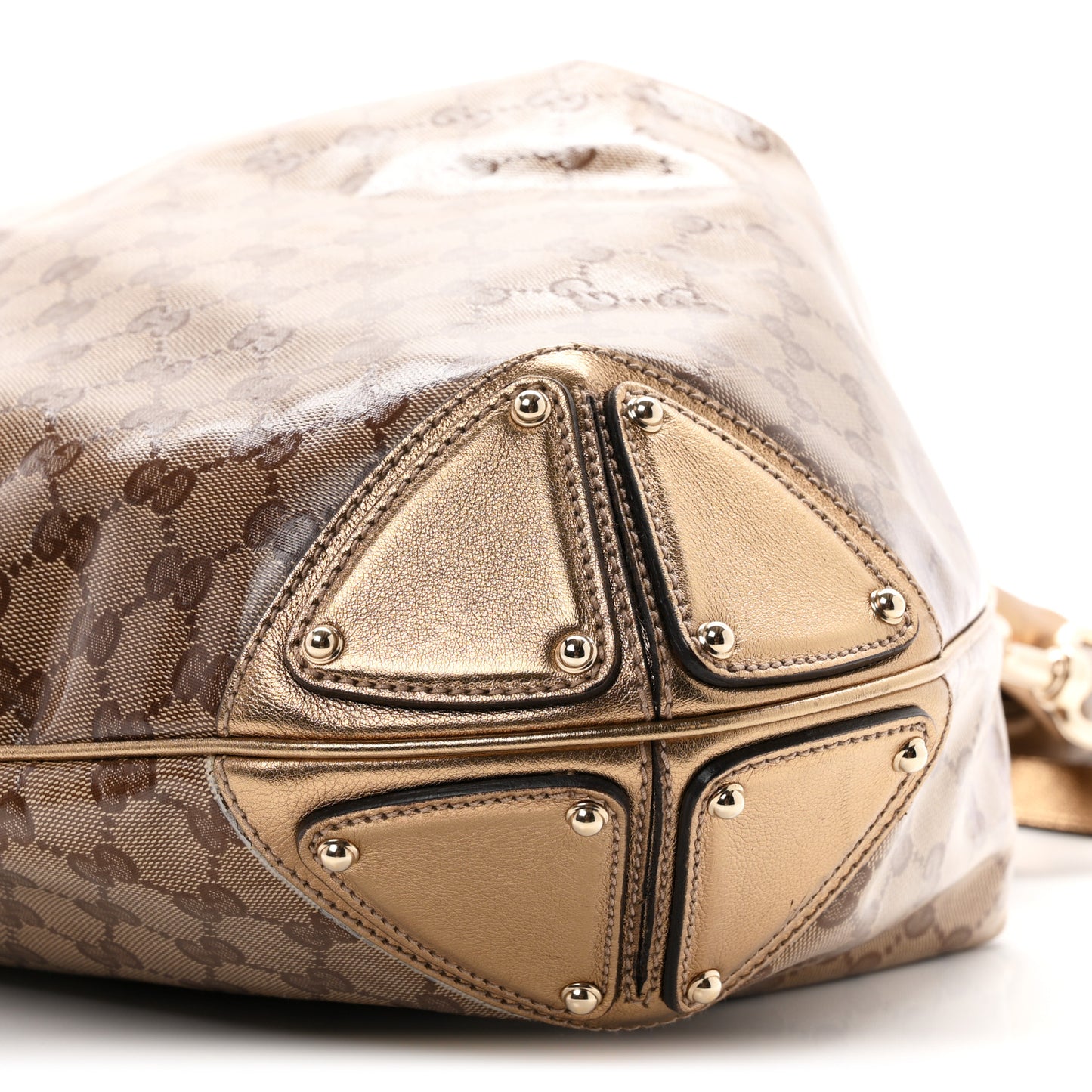 Crystal Monogram Metallic Calfskin Large Indy Top Handle Bag Beige Ebony Gold