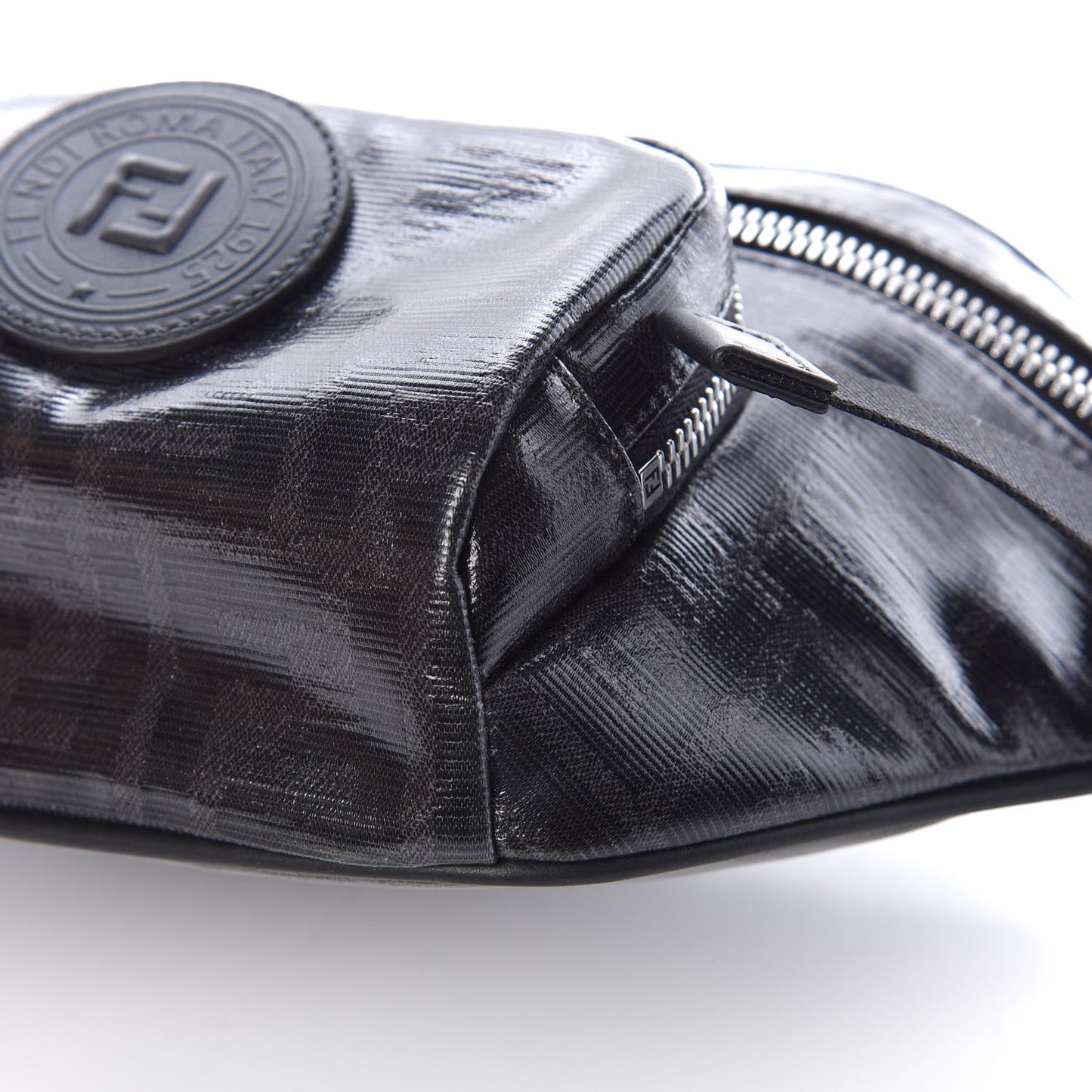 Glazed Fabric Vitello Century FF 1974 Stamp Patch Pocket Belt Bag Black