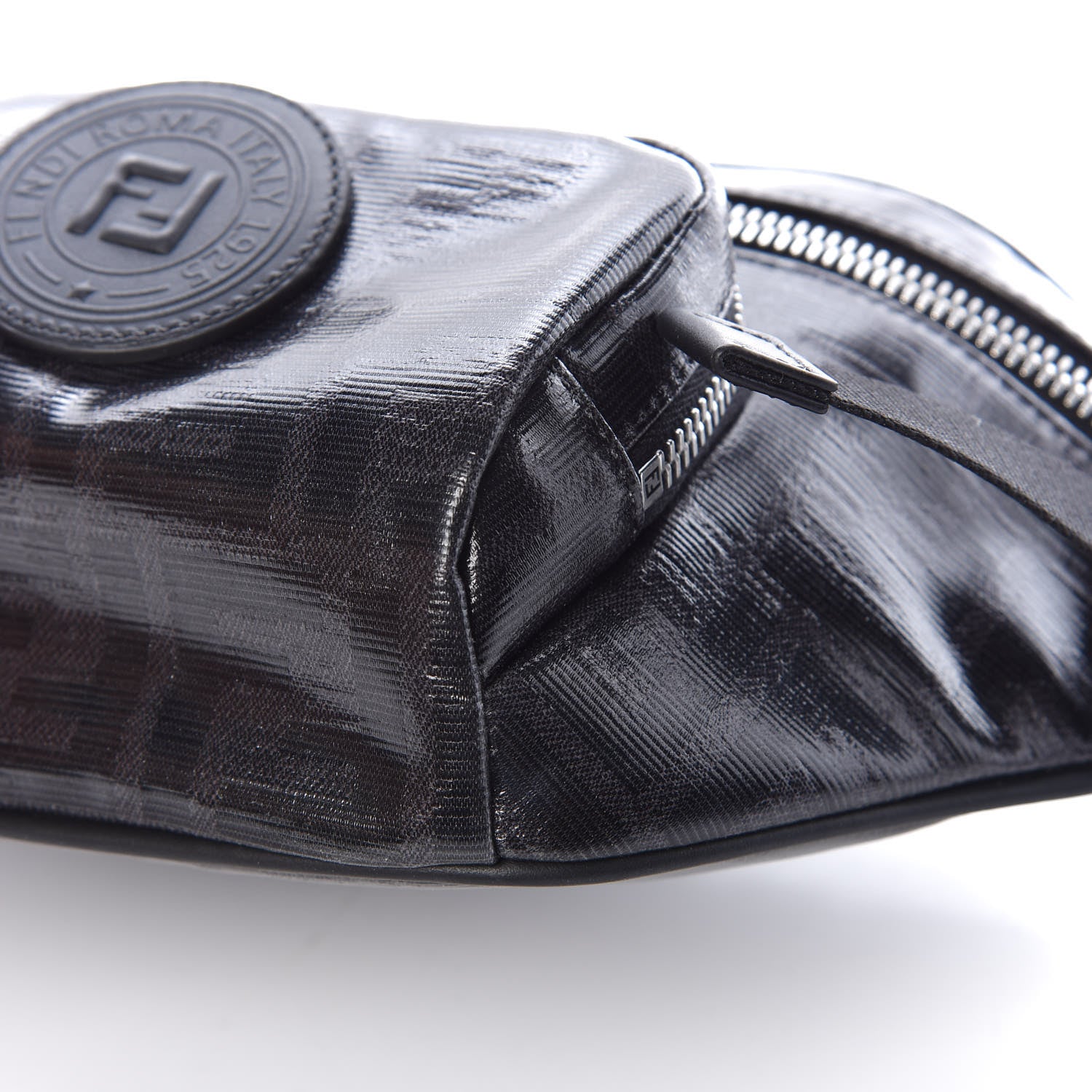 Fendi Glazed Fabric Vitello Century FF 1974 Stamp Patch Pocket Belt Bag Black 10 of 10