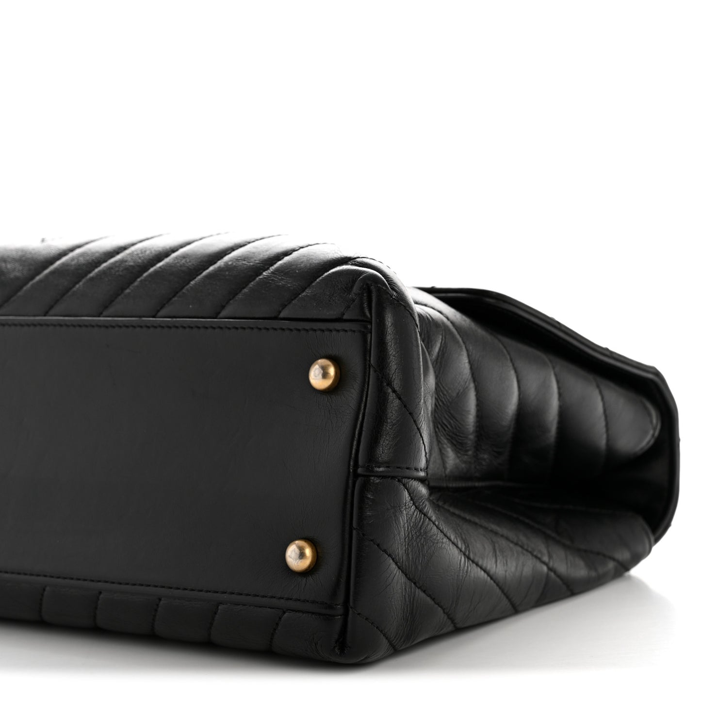 Calfskin Lizard Chevron Quilted Medium Coco Handle Flap Black