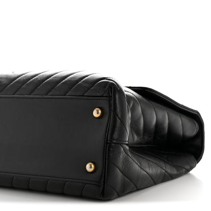 Chanel Calfskin Lizard Chevron Quilted Medium Coco Handle Flap Black 10 of 15