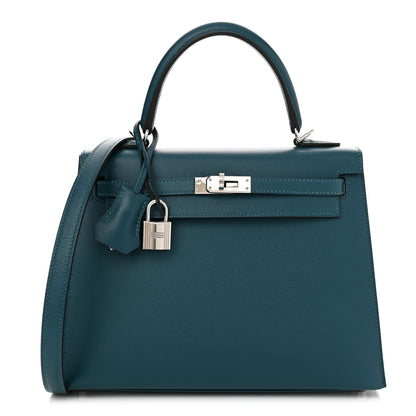 Hermes Madame Calfskin Verso Kelly Sellier 25 Vert Bosphore Sienne 1 of 12