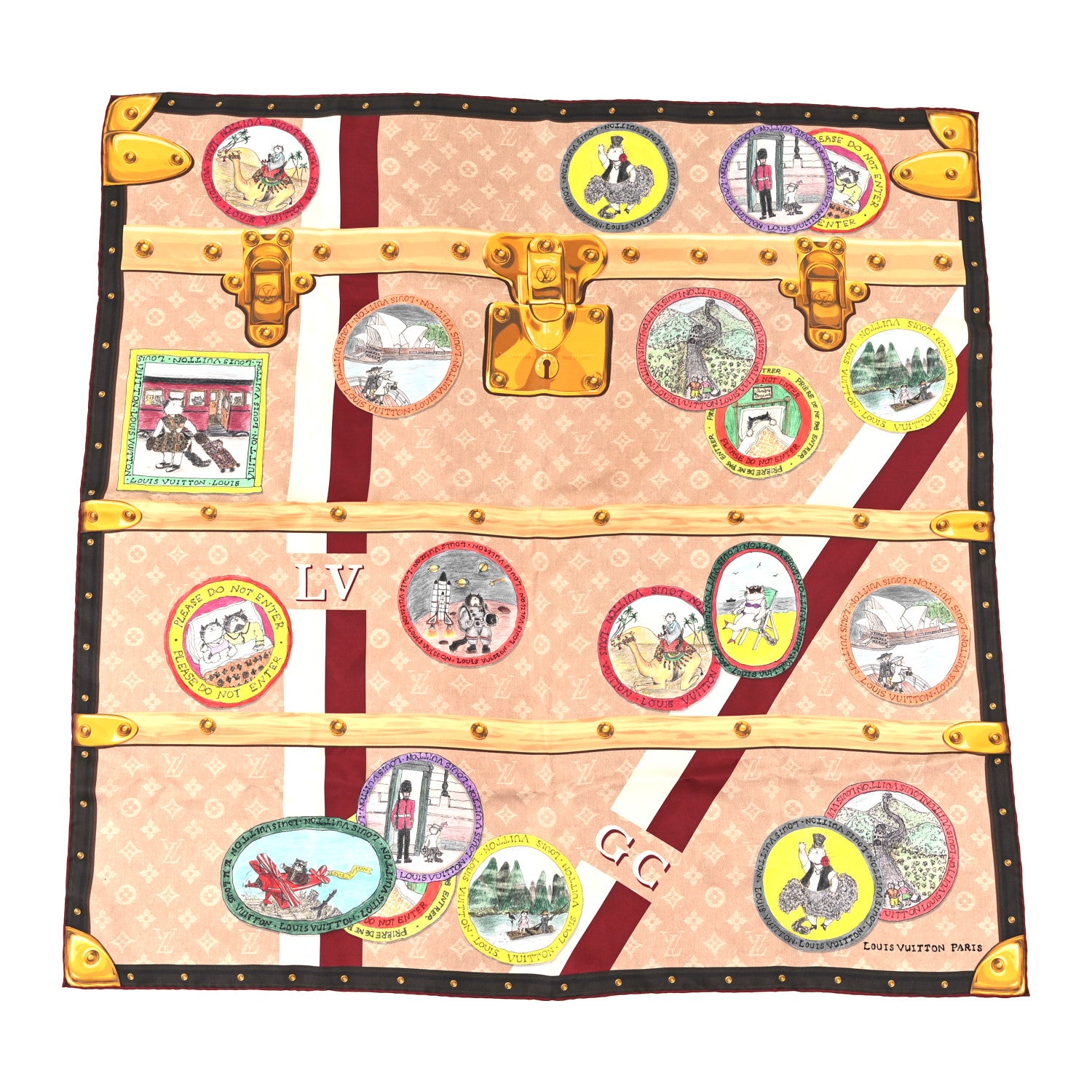 Louis Vuitton Silk Monogram LV Trunk Square 90 Scarf Beige 1 of 3