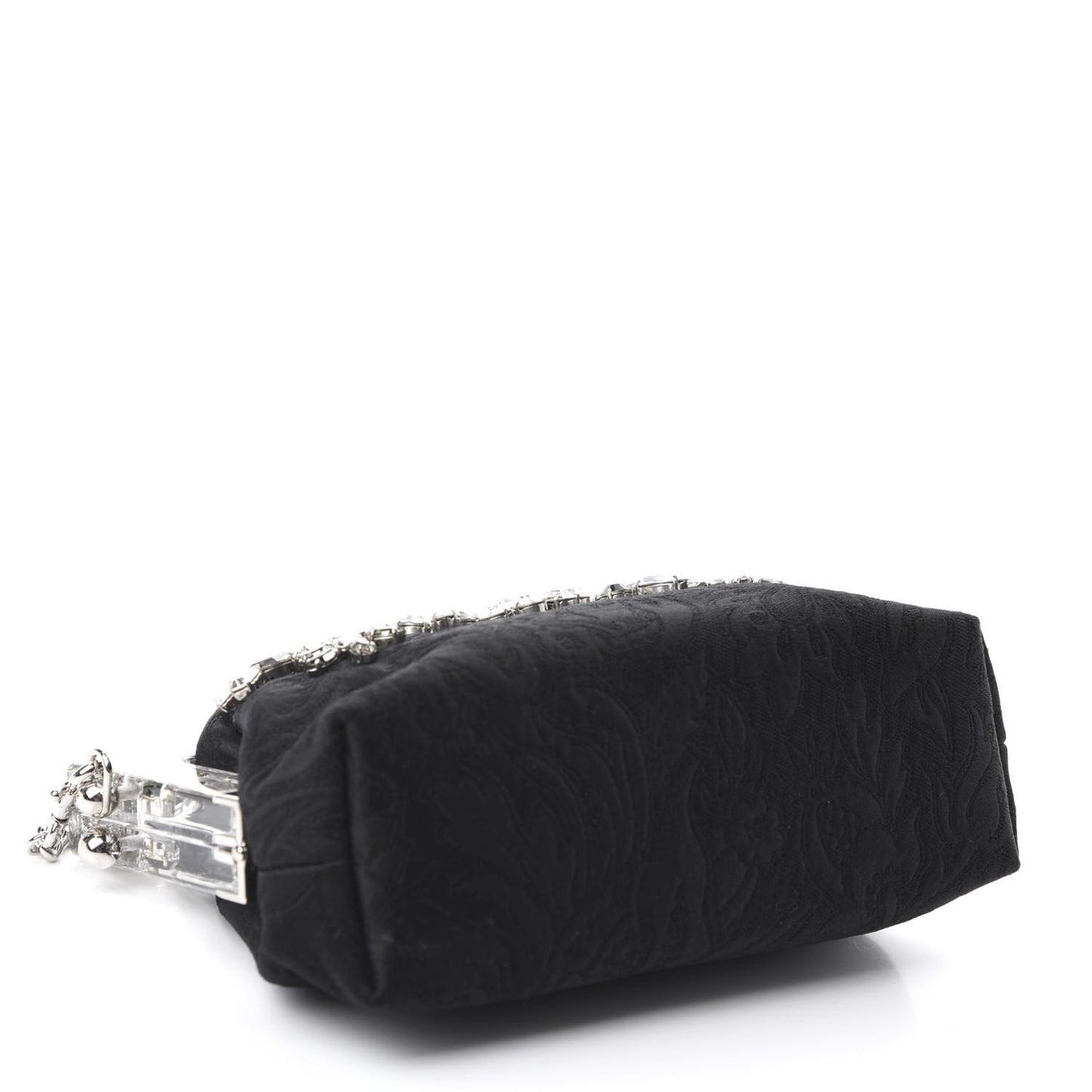 Satin Lace Crystal Embellished Plexis Glass Chain Clutch Black
