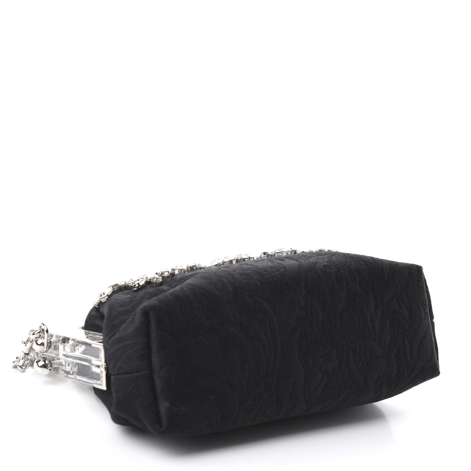 Dolce & Gabbana Satin Lace Crystal Embellished Plexis Glass Chain Clutch Black 4 of 9