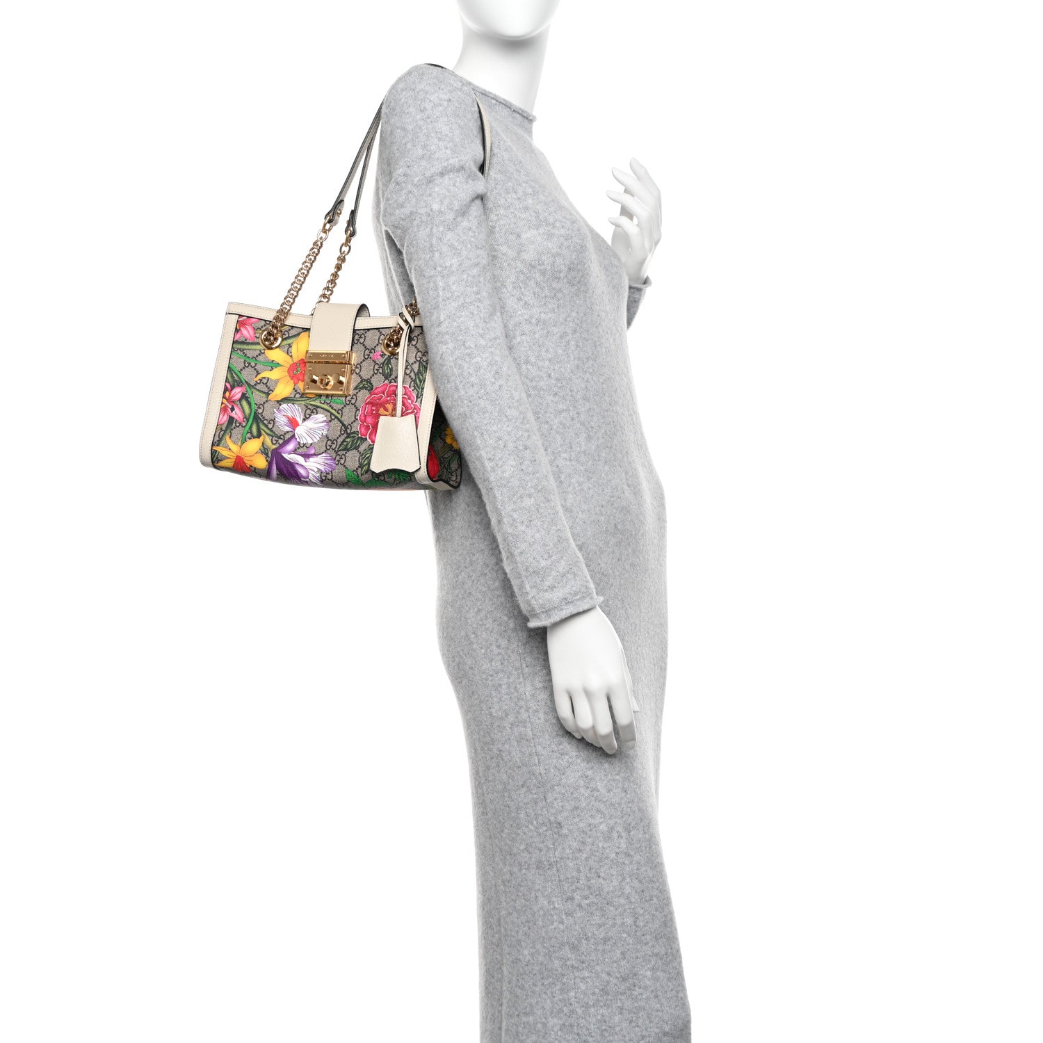 Gucci GG Supreme Monogram Flora Textured Calfskin Small Padlock Tote Beige Ebony Multicolor Mystic White 2 of 12