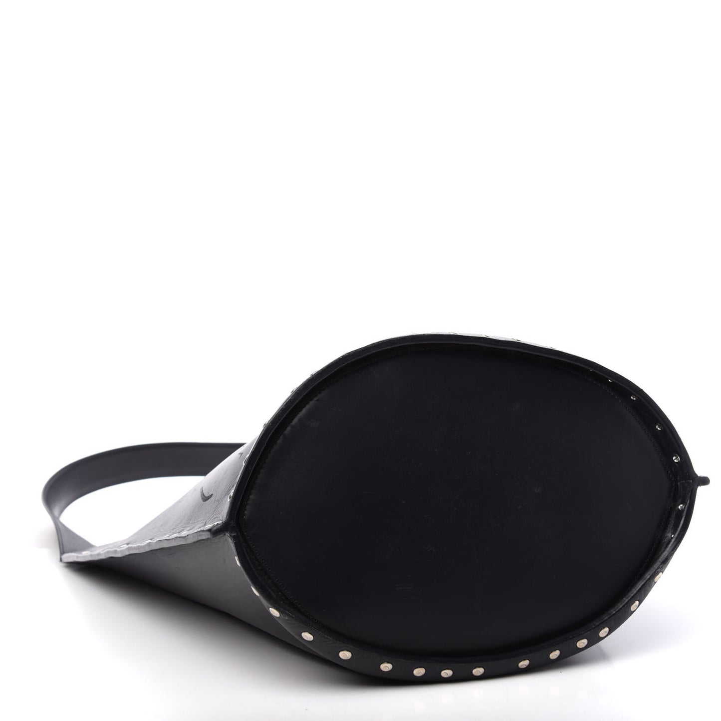 Satinated Natural Calfskin Large Studs Bucket Shoulder Bag Dark Navy