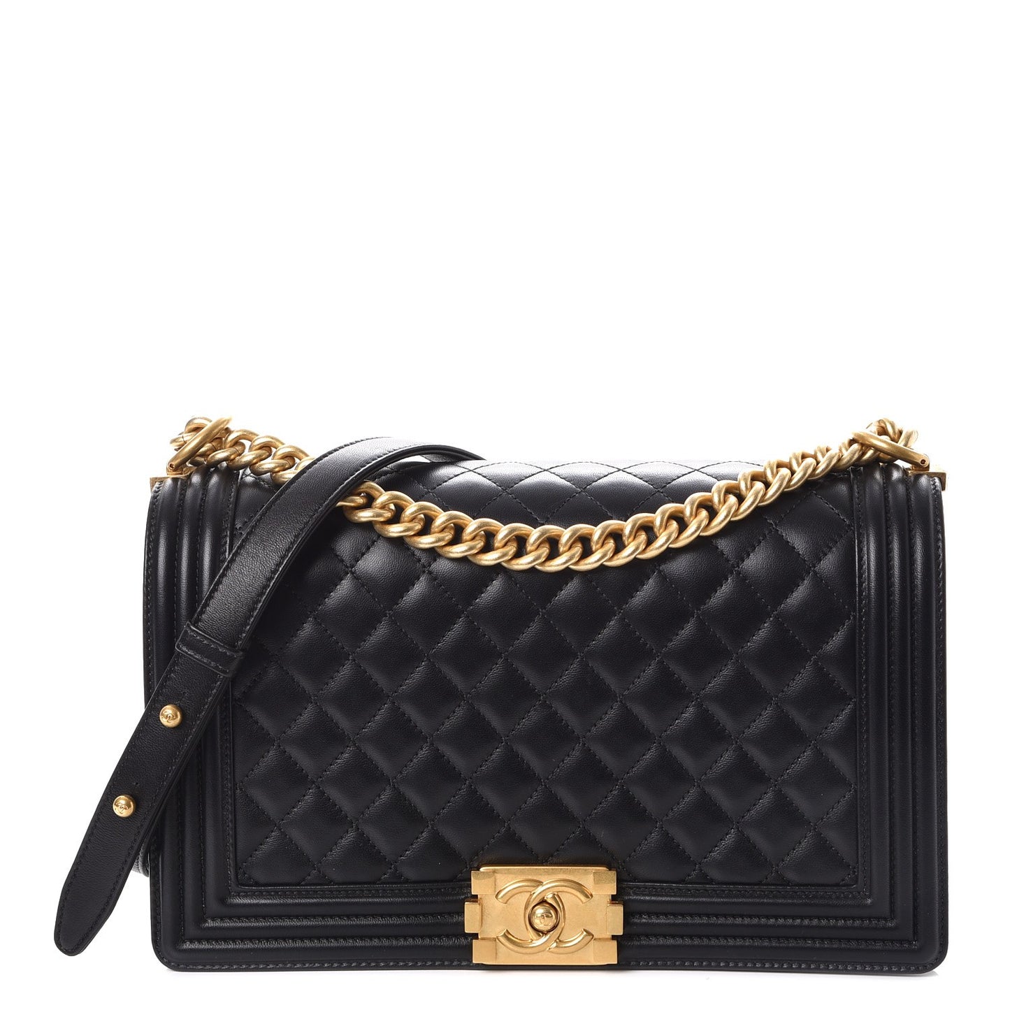 Lambskin Quilted New Medium Boy Flap Black