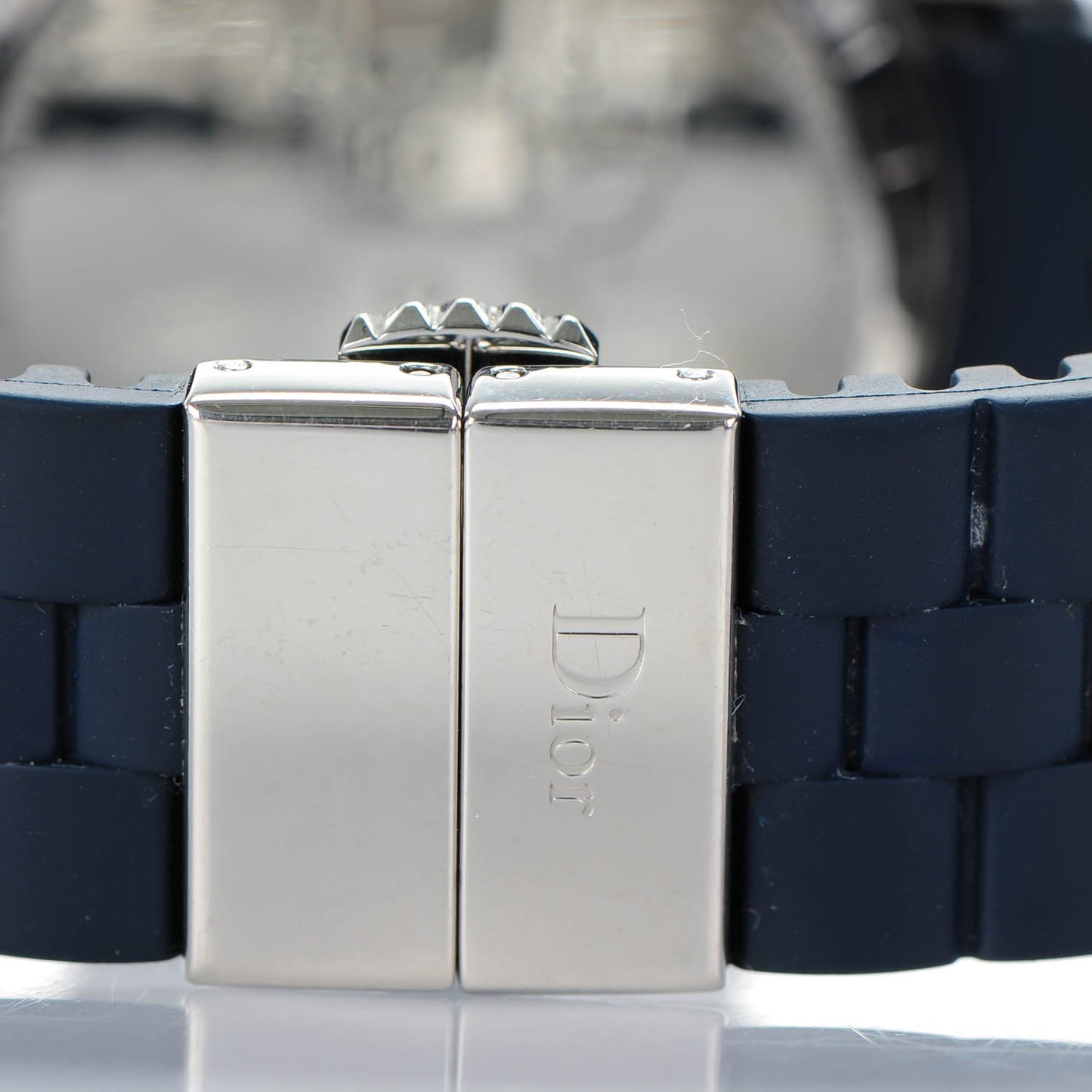 Stainless Steel Rubber Diamond Blue Sapphire 38mm Christal Chronograph Quartz Watch Blue
