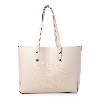 Burberry Calfskin Crest Embossed Small Tote Limestone 1 of 10